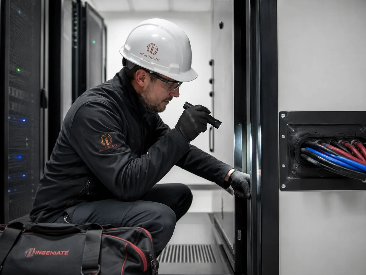 Técnico de INGENIATE inspeccionando posibles fugas en una sala crítica